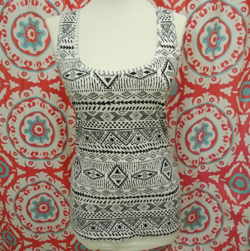 OP Tribal Pattern Black and White Muscle Tank Top